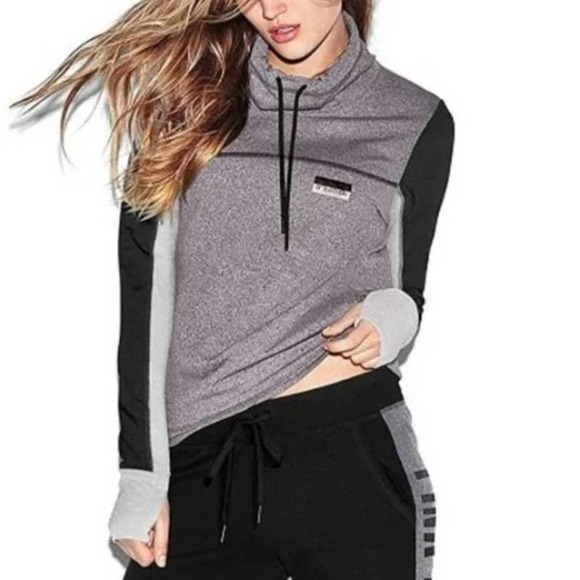 PINK Victoria's Secret Tops - VS PINK Ultimate Cowl Neck Sweatshirt Sz L Heather Grey Active Victoria's Secret